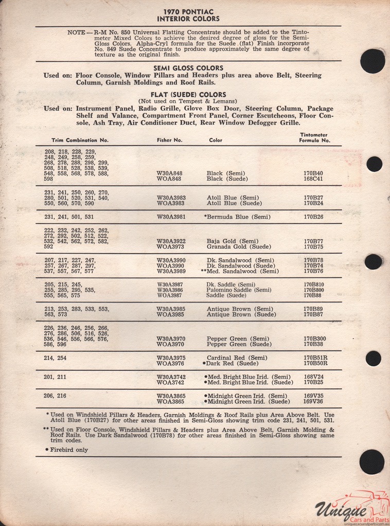 1970 Pontiac Paint Charts RM 2